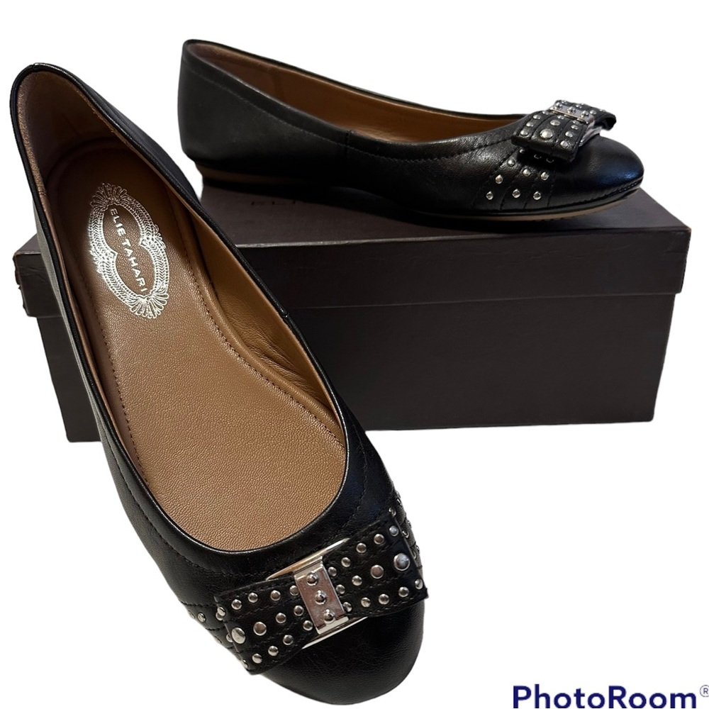 Elie Tahari NEW Dalia Leather Studded Bow Ballet Flat SZ 38, 7